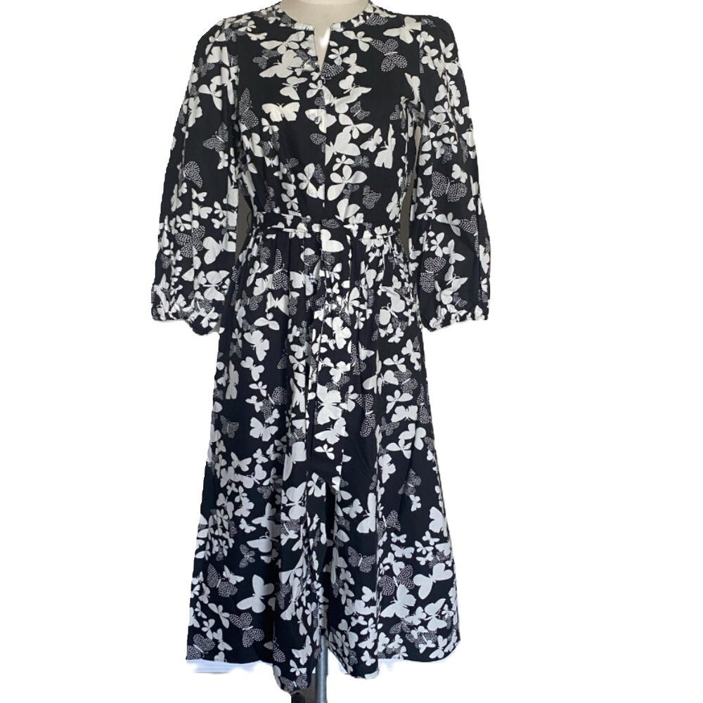 EUC TALBOTS Dotted Butterflies Poplin Shirtdress